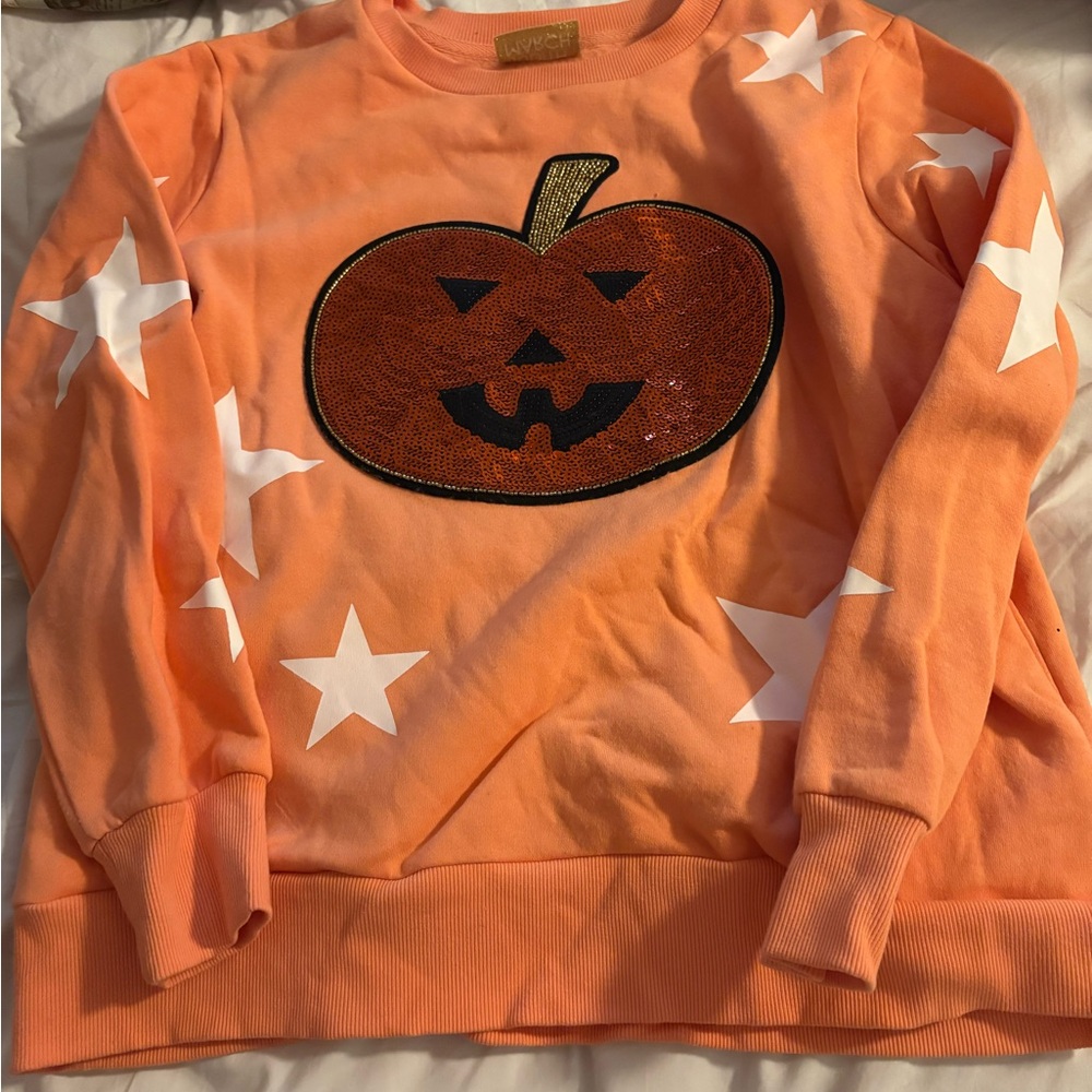 Judith March Orange Pumpkin Sweatshirt with White Stars